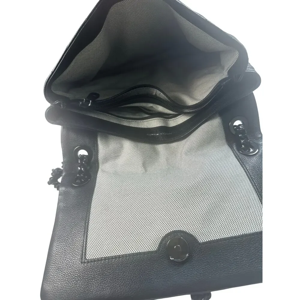Rebecca Minkoff Edie Flap Medium Leather Shoulder Bag‎ All Black Hardware EUC